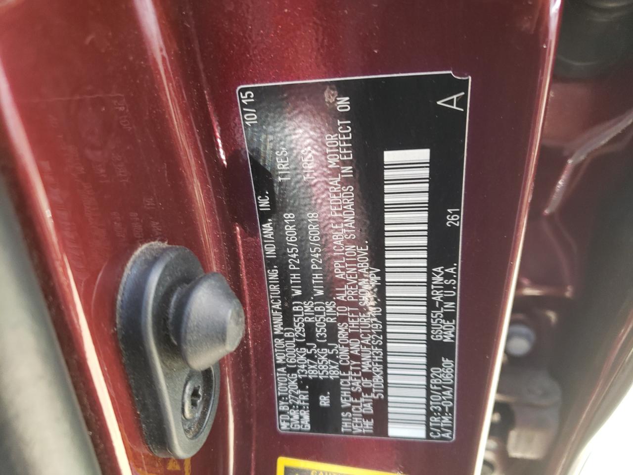 Photo 10 from auction – 2015 TOYOTA HIGHLANDER with VIN 5TDBKRFH3FS219710