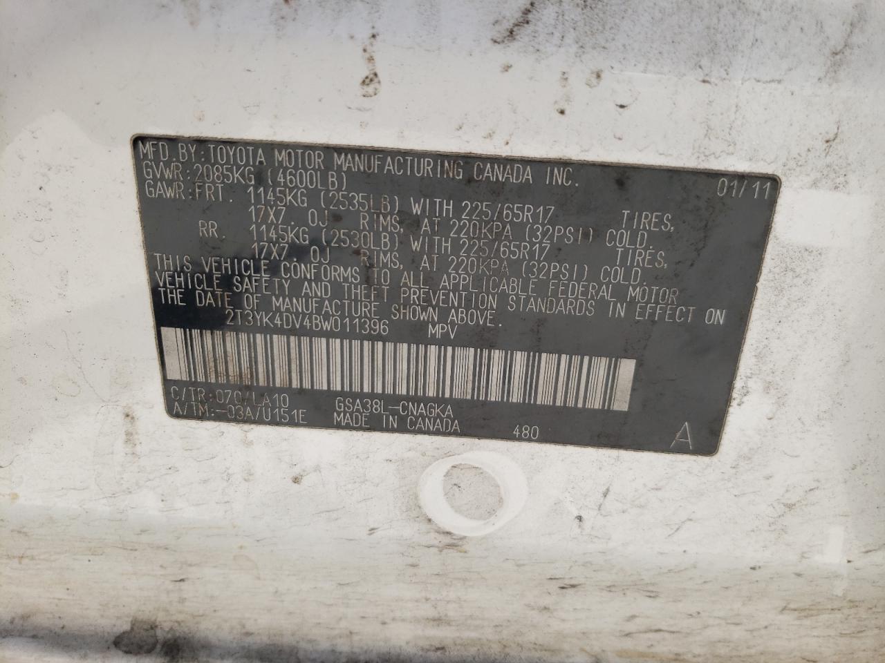 Photo 10 from auction – 2011 TOYOTA RAV4 LIMIT with VIN 2T3YK4DV4BW011396