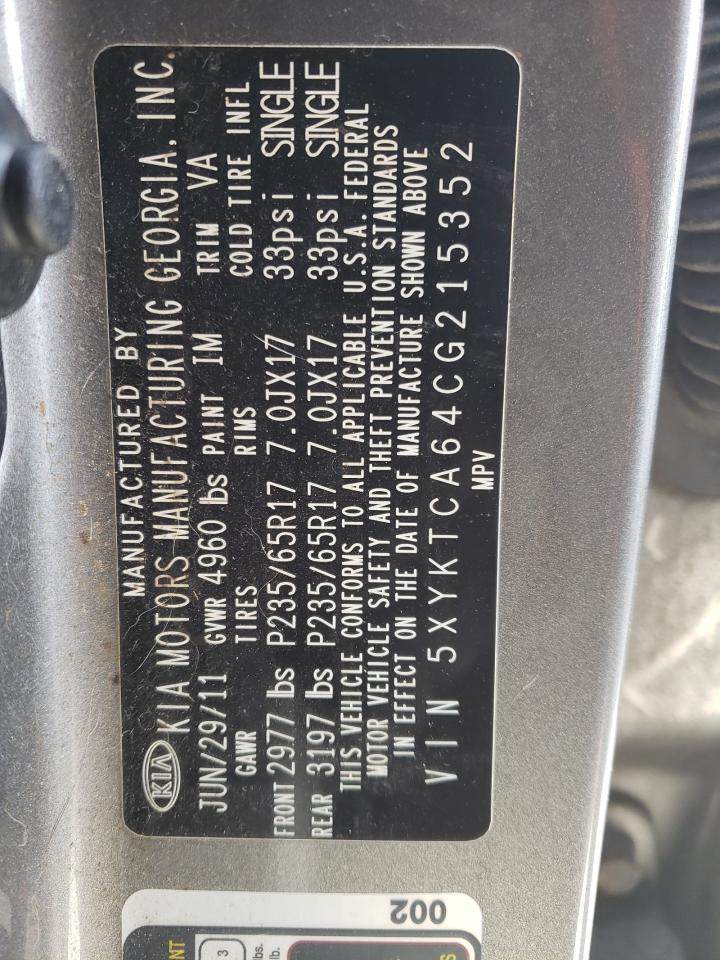 Photo 10 from auction – 2012 KIA SORENTO BA with VIN 5XYKTCA64CG215352