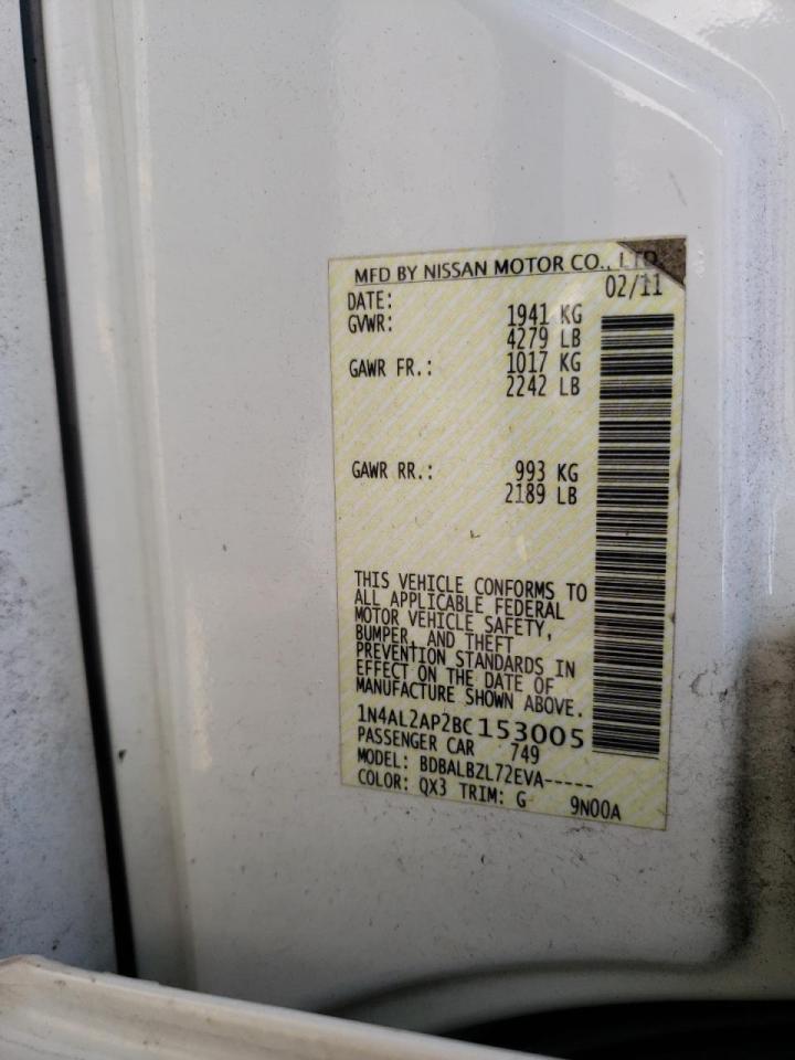 Photo 10 from auction – 2011 NISSAN ALTIMA BAS with VIN 1N4AL2AP2BC153005