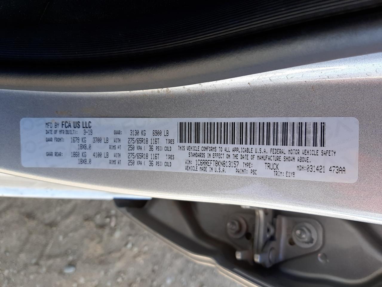 Photo 10 from auction – 2019 RAM 1500 BIG H with VIN 1C6RREFT8KN813157
