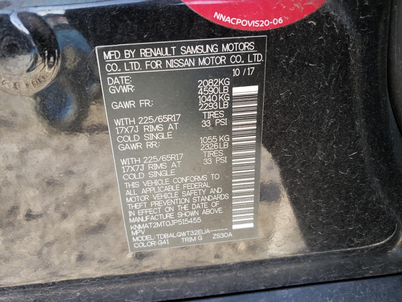 Photo 10 from auction – 2018 NISSAN ROGUE S with VIN KNMAT2MT0JP515455