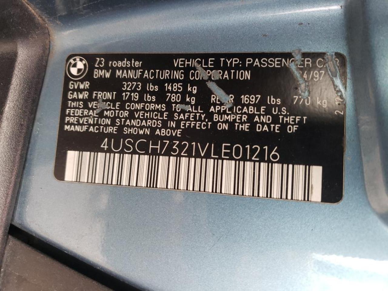 Photo 10 from auction – 1997 BMW Z3 with VIN 4USCH7321VLE01216