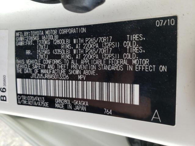 Photo 10 from auction – 2010 TOYOTA 4RUNNER SR with VIN JTEZU5JR8A5013326
