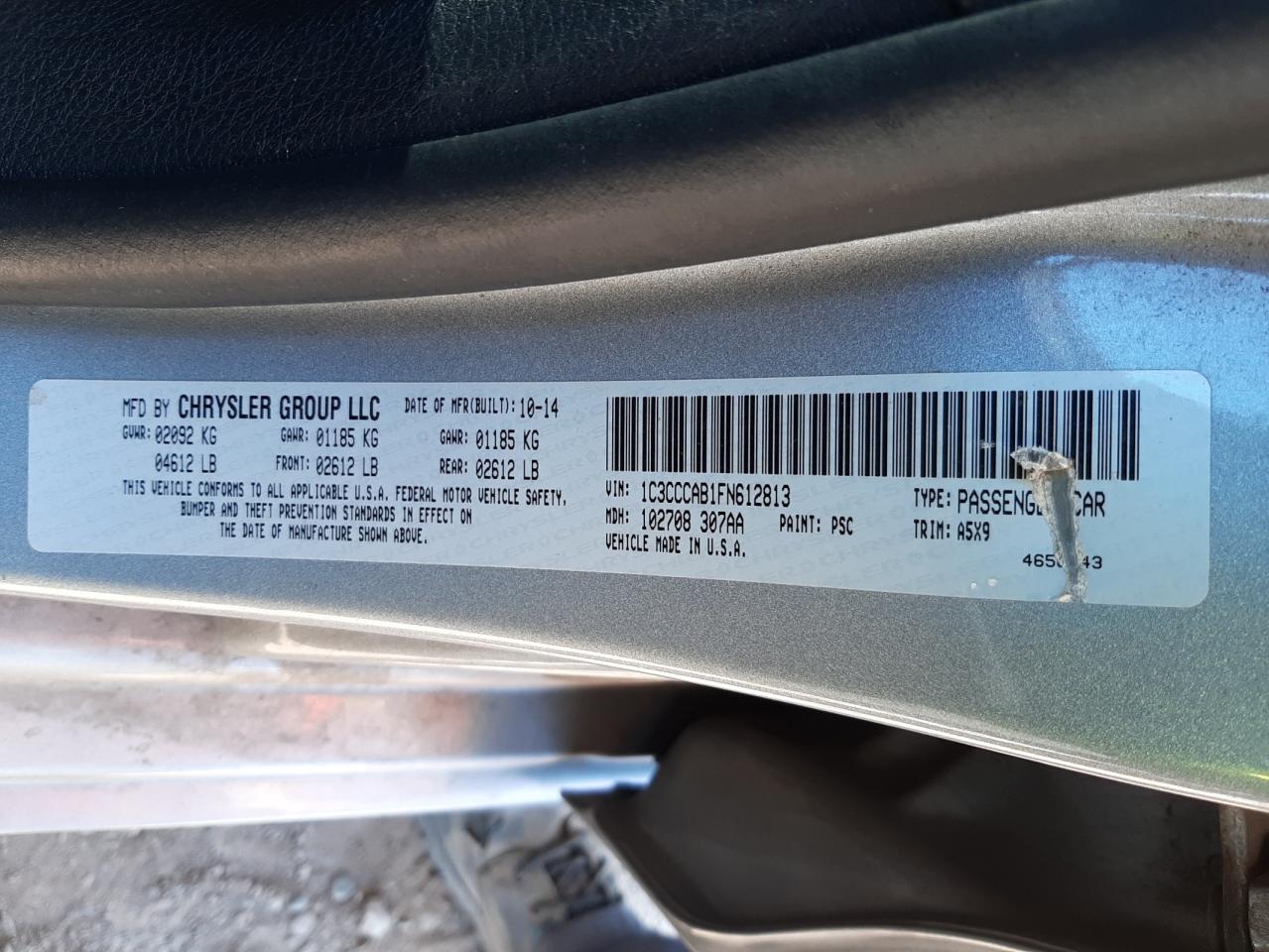 Photo 10 from auction – 2015 CHRYSLER 200 LIMITE with VIN 1C3CCCAB1FN612813