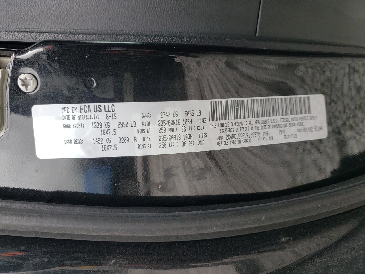 Photo 10 from auction – 2020 CHRYSLER PACIFICA T with VIN 2C4RC1BG6LR100970