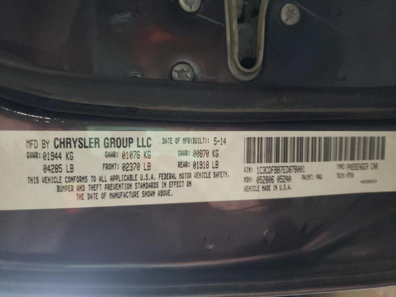 Photo 10 from auction – 2014 DODGE DART SXT with VIN 1C3CDFBB7ED878001