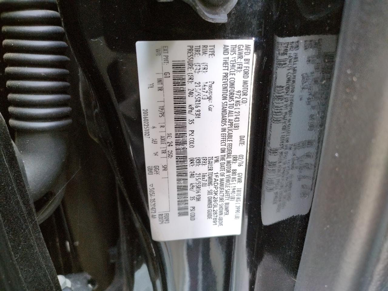 Photo 10 from auction – 2016 FORD FOCUS SE with VIN 1FADP3K28GL287891