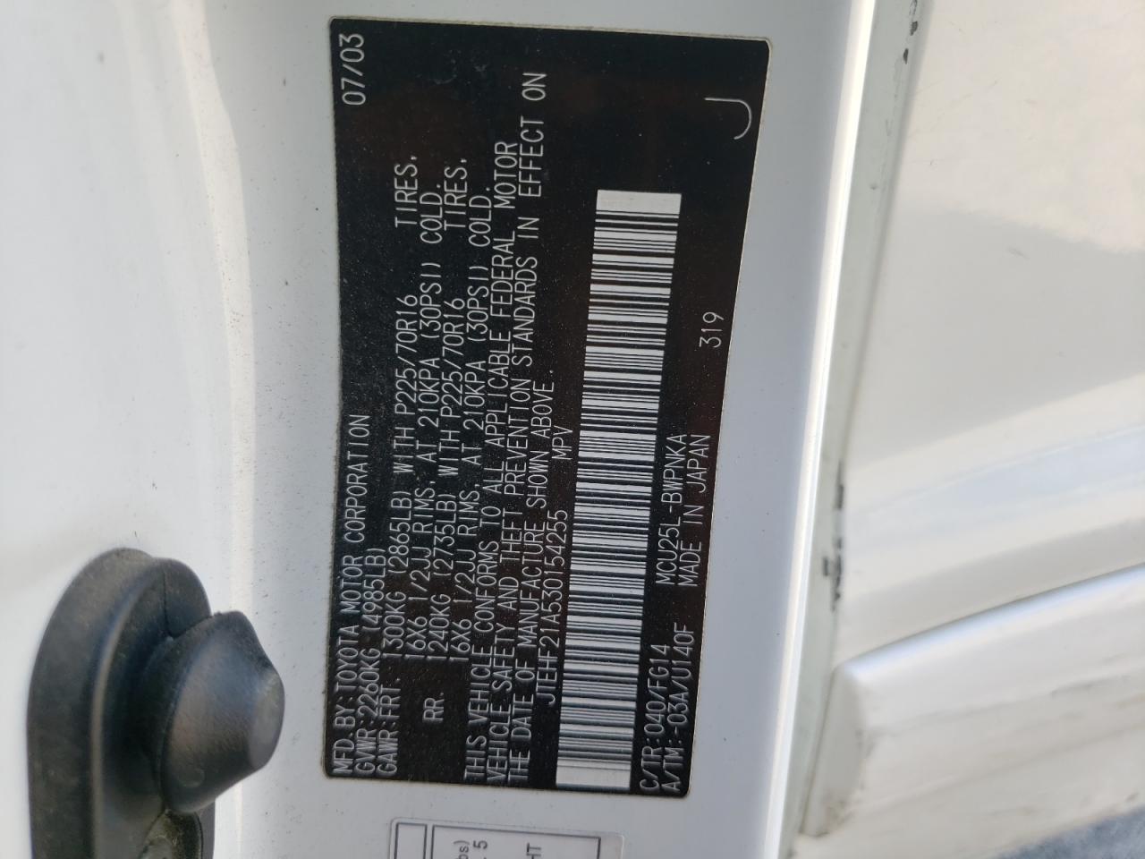 Фото 10 с аукциона – 2003 TOYOTA HIGHLANDER с VIN JTEHF21A530154255