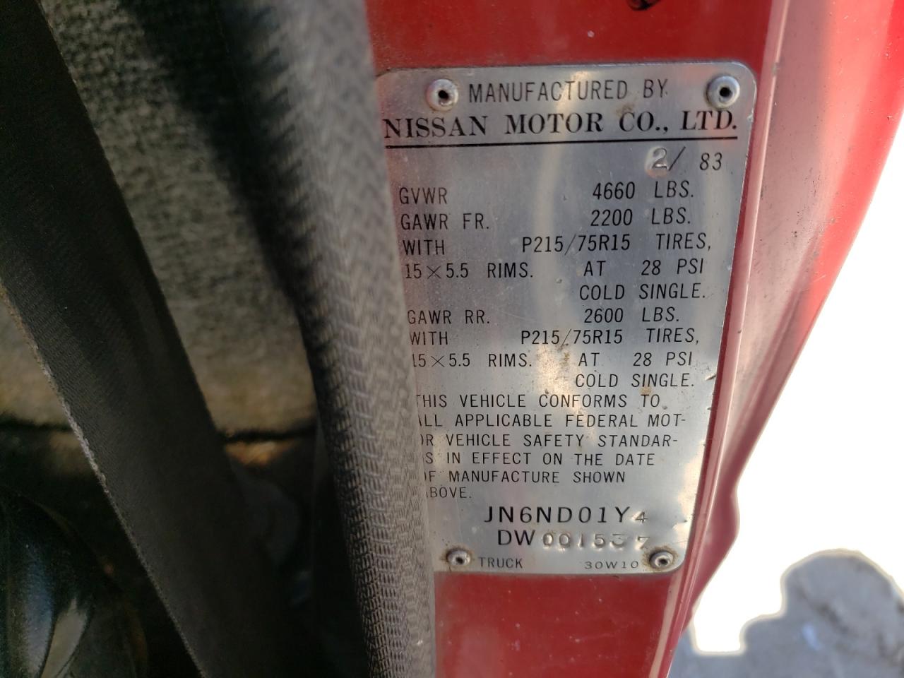 Photo 10 from auction – 1983 DATSUN 720 with VIN JN6ND01Y4DW001537