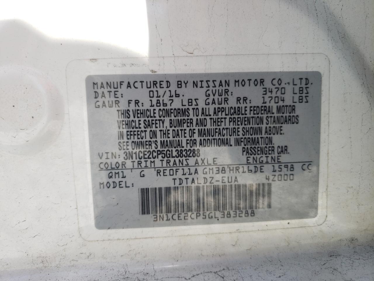 Photo 10 from auction – 2016 NISSAN VERSA NOTE with VIN 3N1CE2CP5GL383288