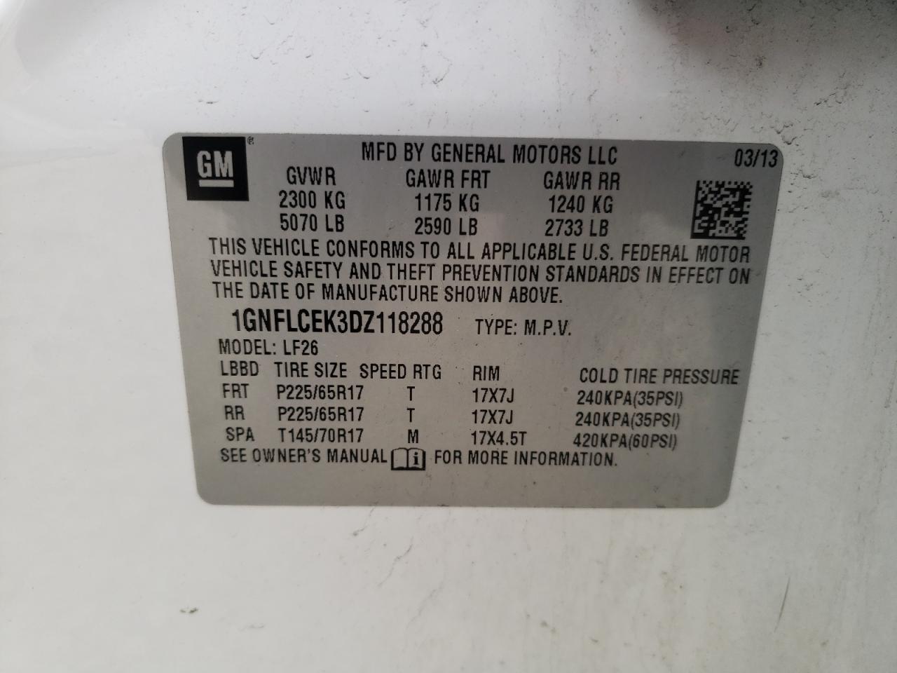 Photo 10 from auction – 2013 CHEVROLET EQUINOX with VIN 1GNFLCEK3DZ118288