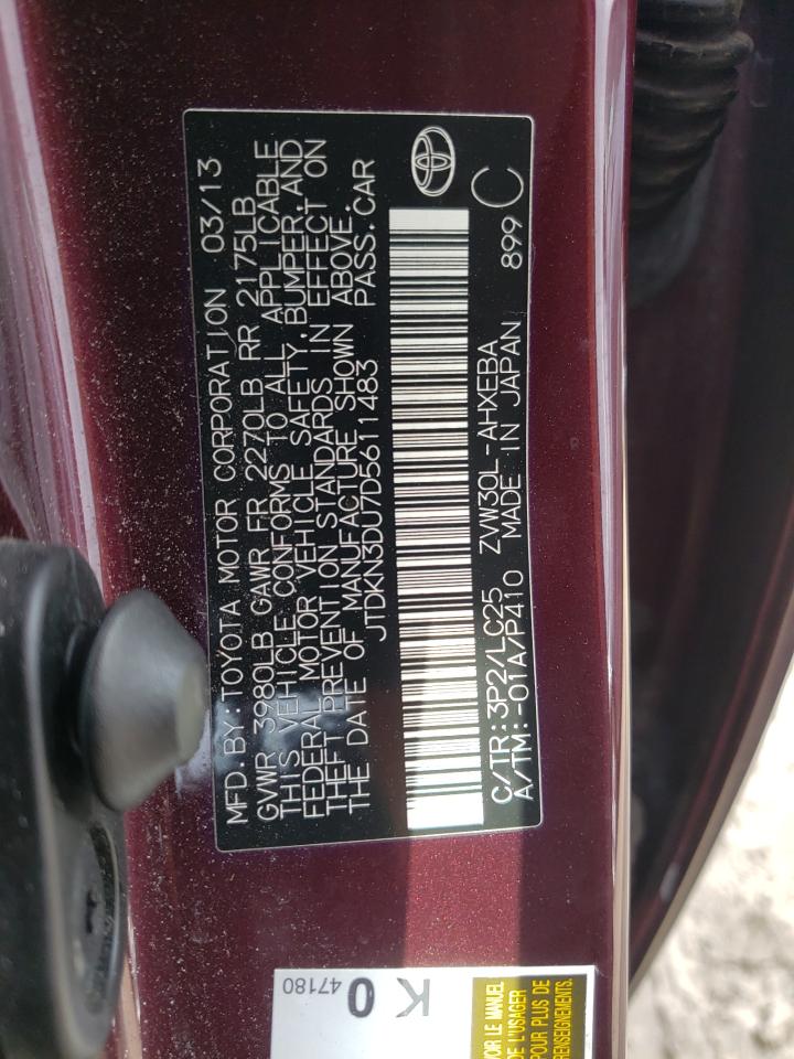 Photo 10 from auction – 2013 TOYOTA PRIUS with VIN JTDKN3DU7D5611483