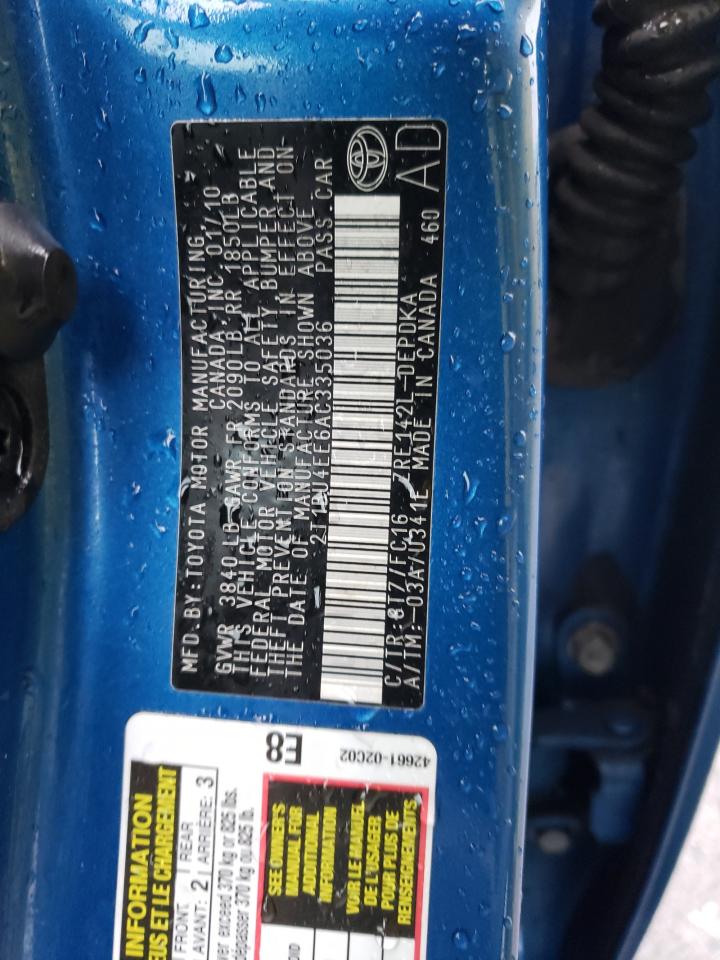 Photo 10 from auction – 2010 TOYOTA COROLLA BA with VIN 2T1BU4EE6AC335036