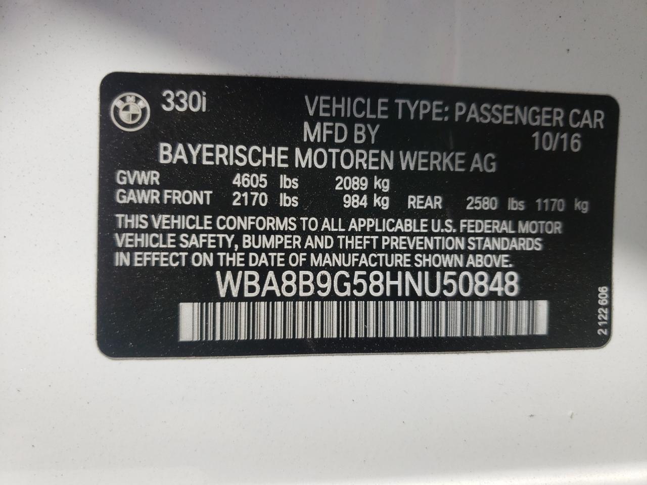 Photo 10 from auction – 2017 BMW 330 I with VIN WBA8B9G58HNU50848