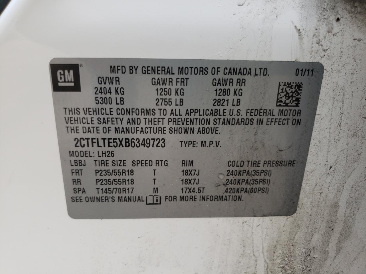 Photo 10 from auction – 2011 GMC TERRAIN SL with VIN 2CTFLTE5XB6349723