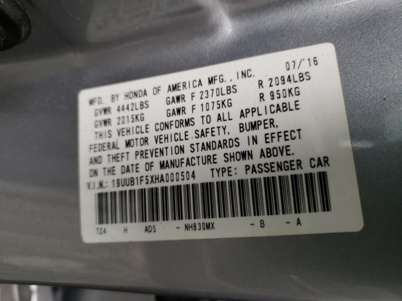 Photo 10 from auction – 2017 ACURA TLX TECH with VIN 19UUB1F5XHA000504