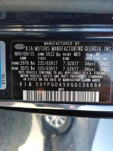 Photo 10 from auction – 2016 KIA SORENTO LX with VIN 5XYPGDA5XGG136684