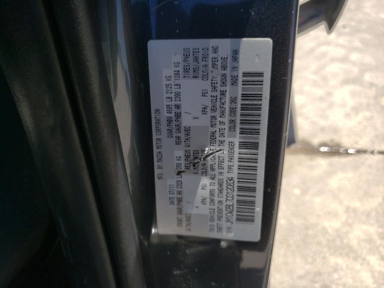 Photo 10 from auction – 2012 MAZDA 5 with VIN JM1CW2BL7C0120834