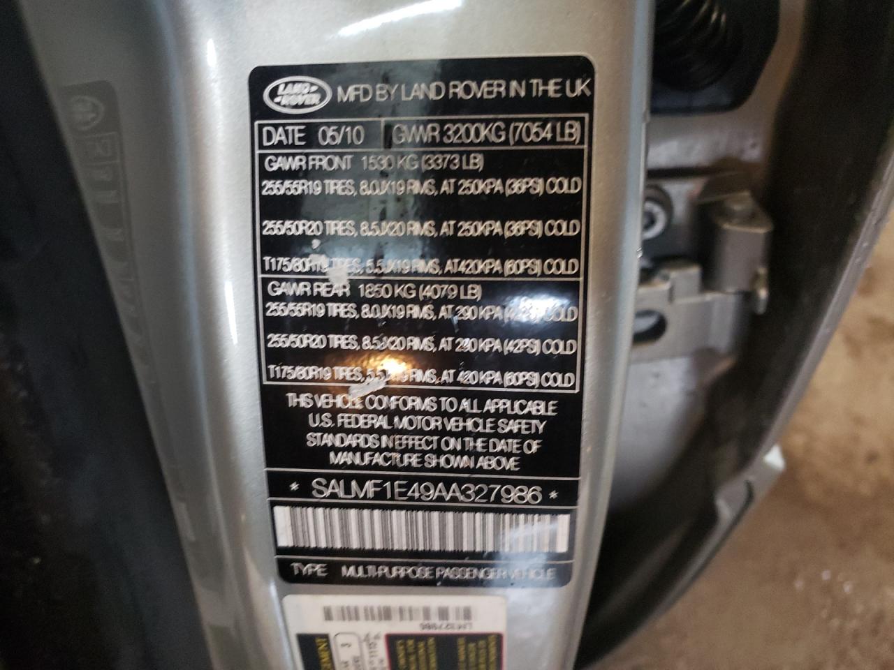 Photo 10 from auction – 2010 LAND ROVER RANGE ROVE with VIN SALMF1E49AA327986