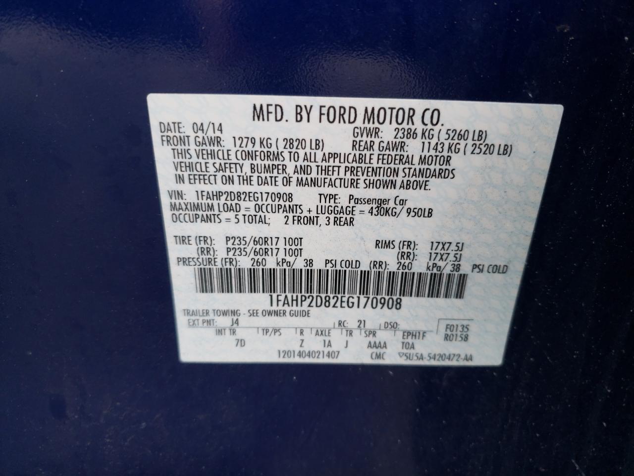 Photo 10 from auction – 2014 FORD TAURUS SE with VIN 1FAHP2D82EG170908