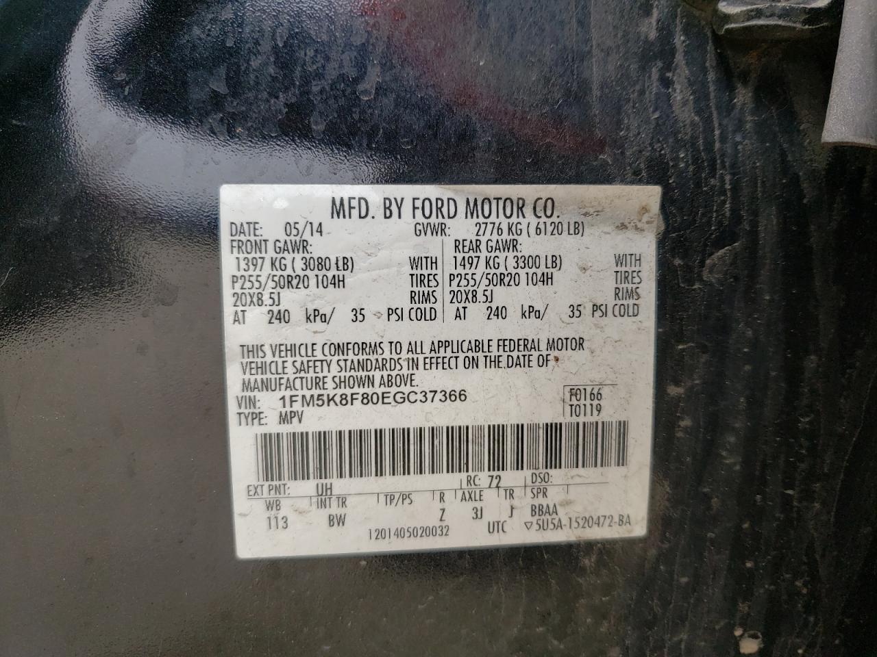 Photo 10 from auction – 2014 FORD EXPLORER L with VIN 1FM5K8F80EGC37366