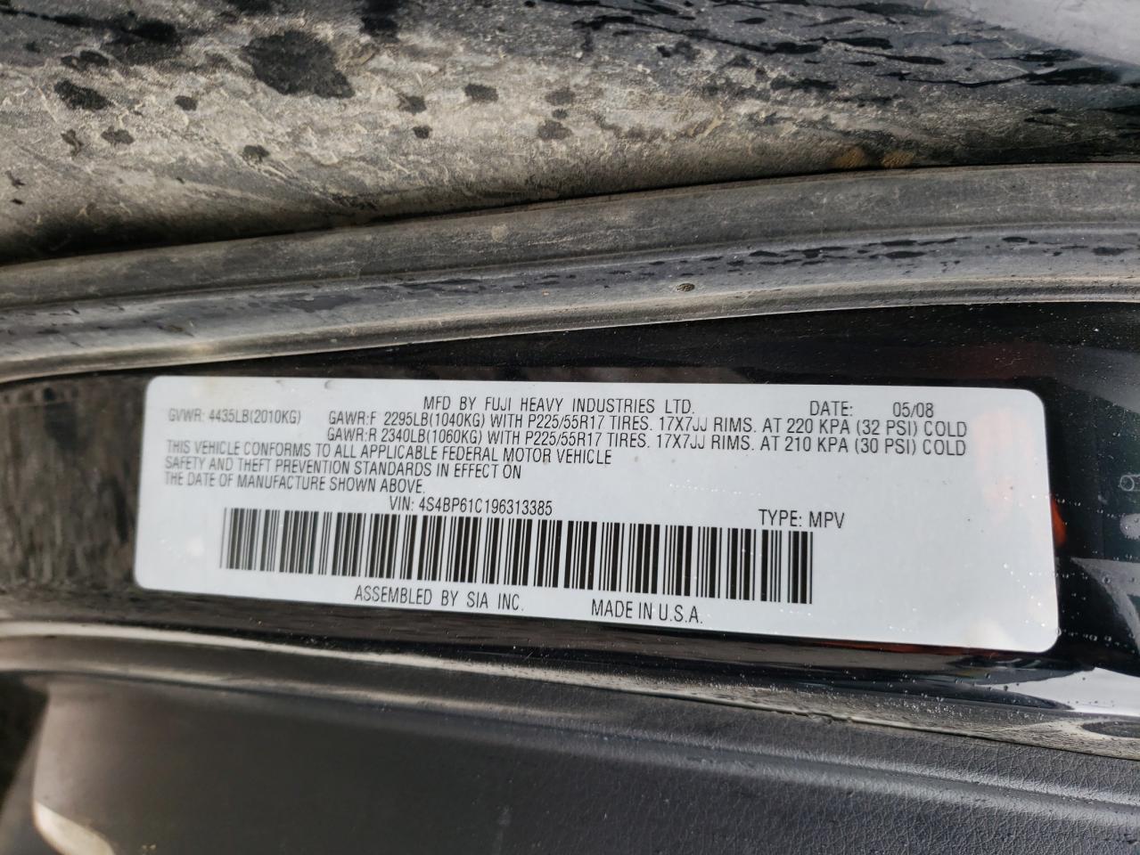 Photo 10 from auction – 2009 SUBARU OUTBACK 2. with VIN 4S4BP61C196313385
