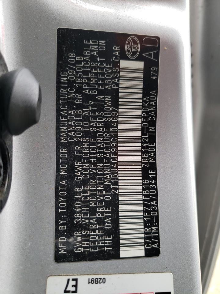 Photo 10 from auction – 2009 TOYOTA COROLLA BA with VIN 2T1BU40E99C104697