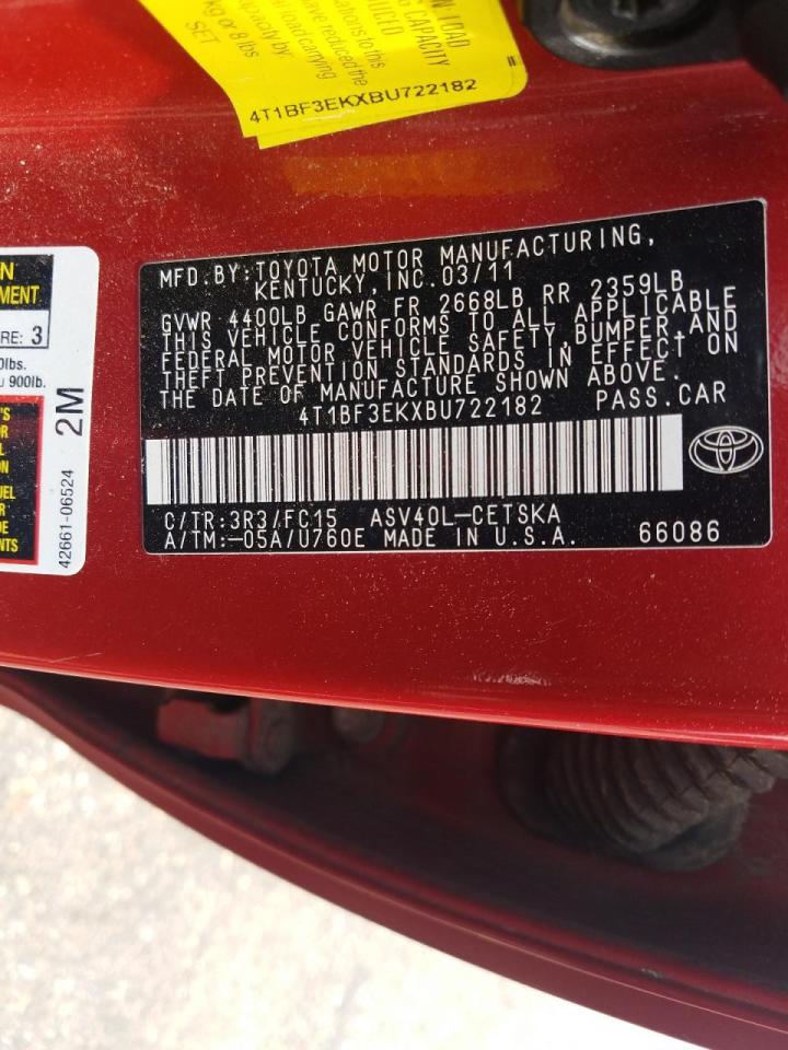 Photo 10 from auction – 2011 TOYOTA CAMRY BASE with VIN 4T1BF3EKXBU722182