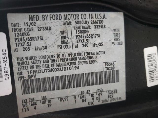 Photo 10 from auction – 2003 FORD EXPLORER X with VIN 1FMDU73K03UB10194