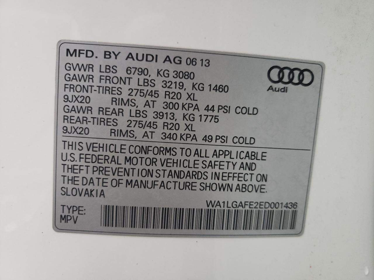 Photo 10 from auction – 2014 AUDI Q7 PREMIUM with VIN WA1LGAFE2ED001436