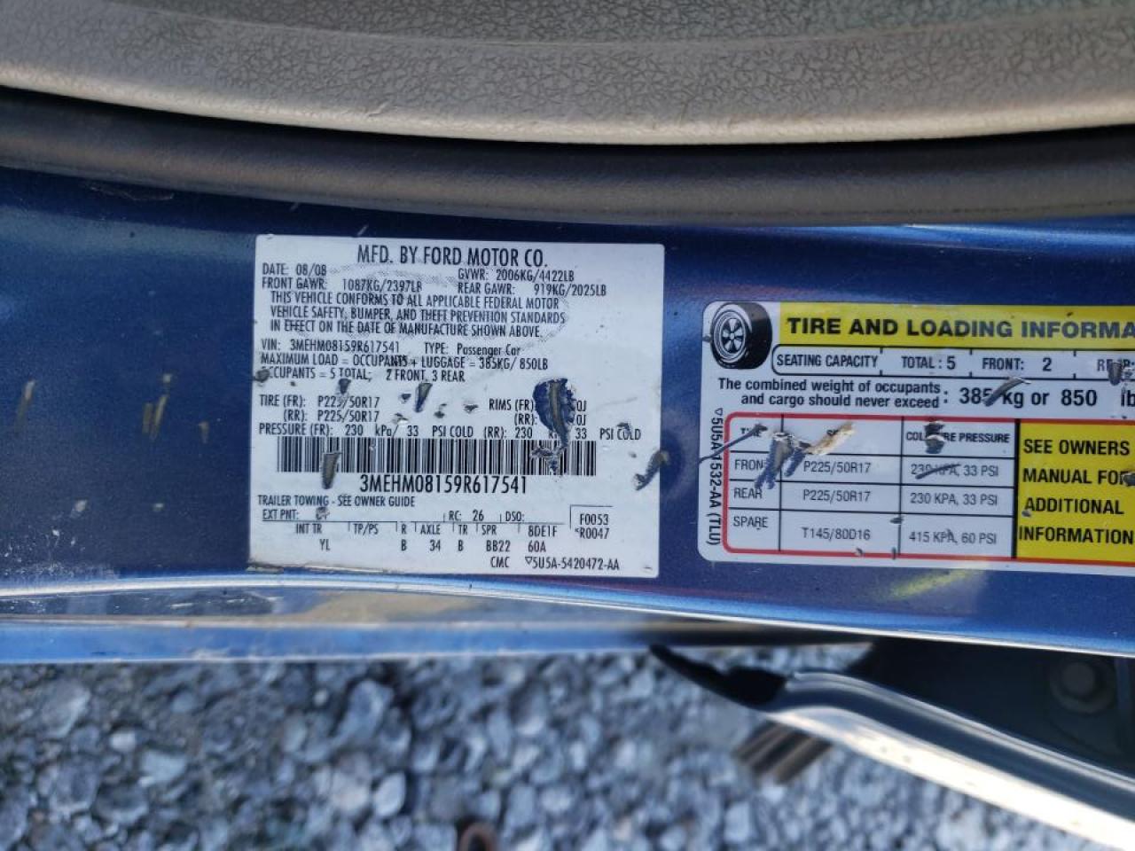 Photo 10 from auction – 2009 MERCURY MILAN PREM with VIN 3MEHM08159R617541