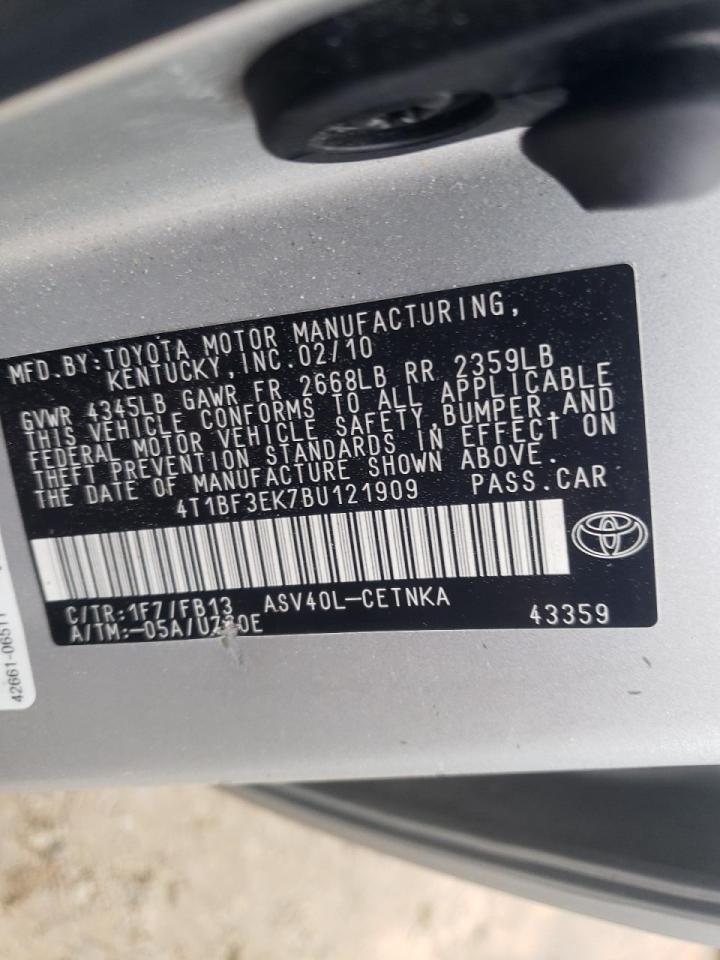Photo 10 from auction – 2011 TOYOTA CAMRY BASE with VIN 4T1BF3EK7BU121909