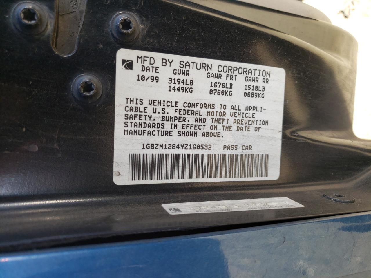Photo 10 from auction – 2000 SATURN SC1 with VIN 1G8ZN1284YZ160532