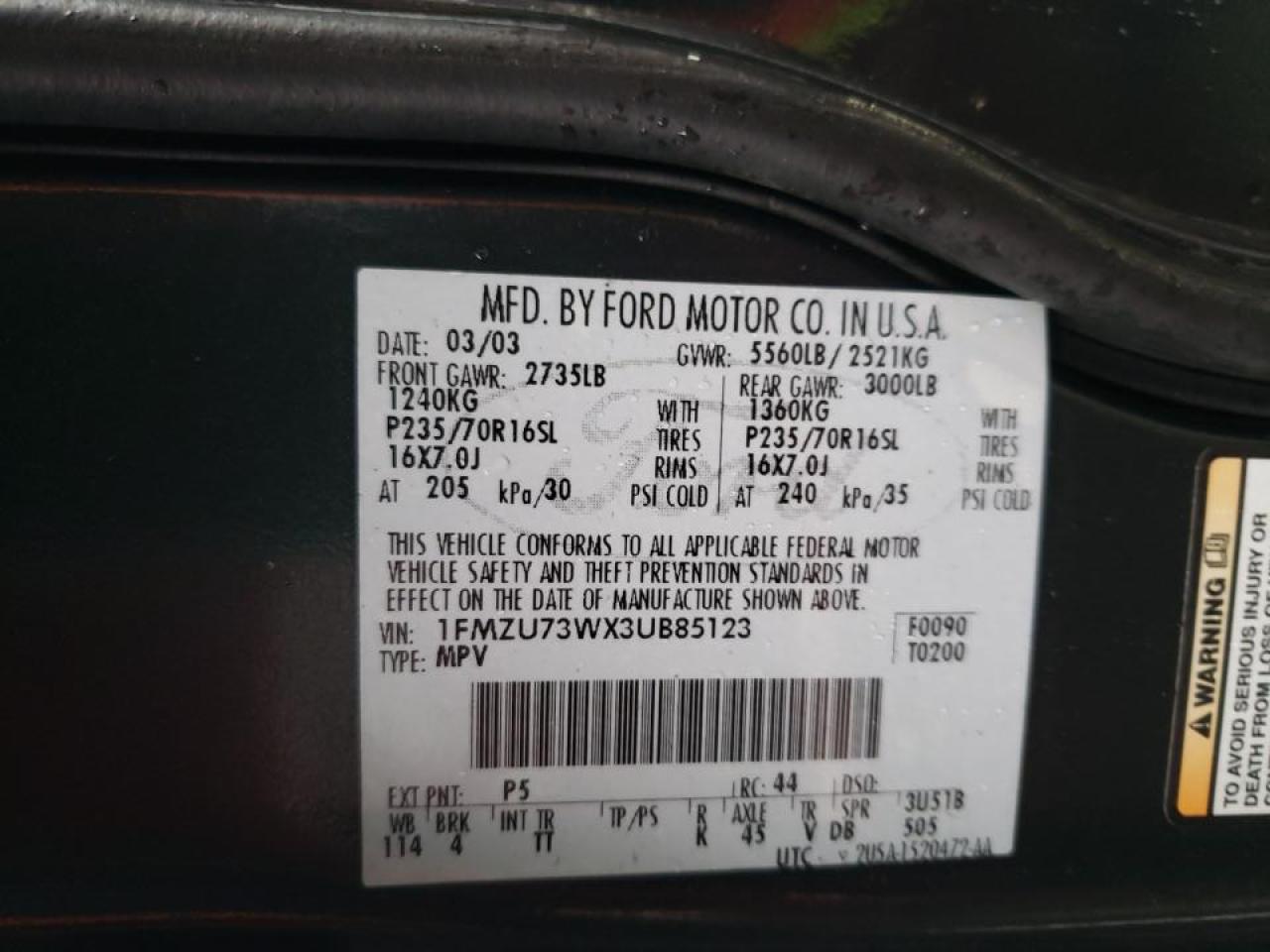 Photo 10 from auction – 2003 FORD EXPLORER X with VIN 1FMZU73WX3UB85123
