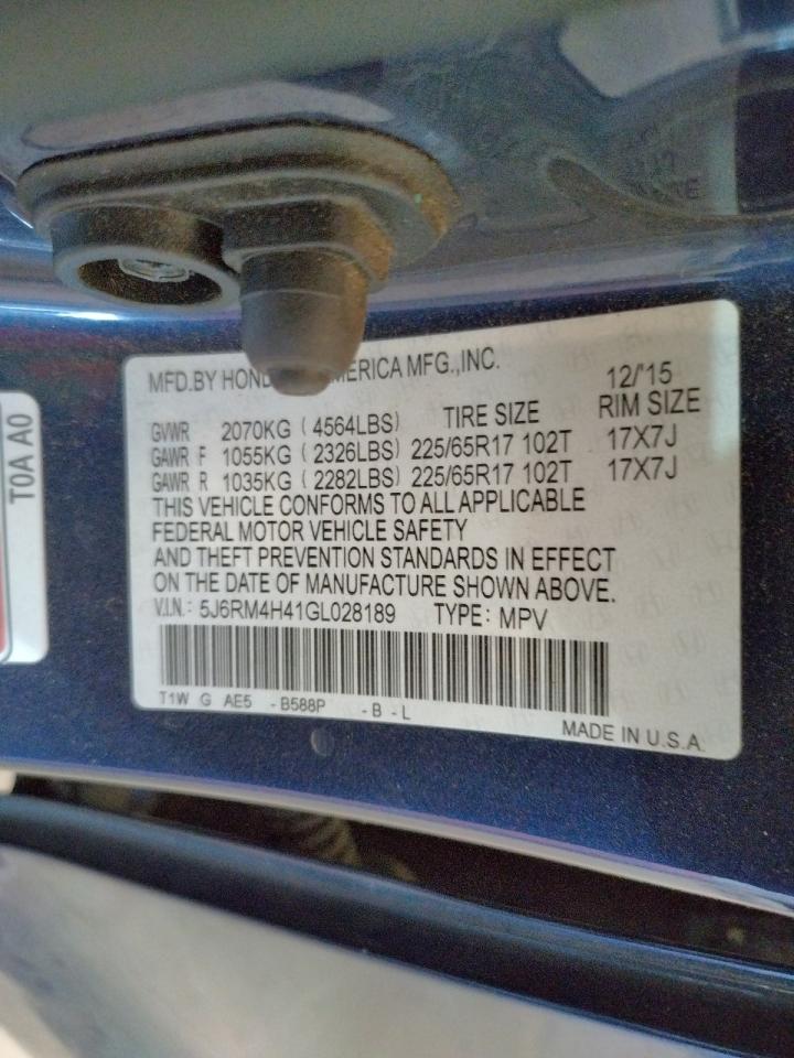 Photo 10 from auction – 2016 HONDA CR-V SE with VIN 5J6RM4H41GL028189