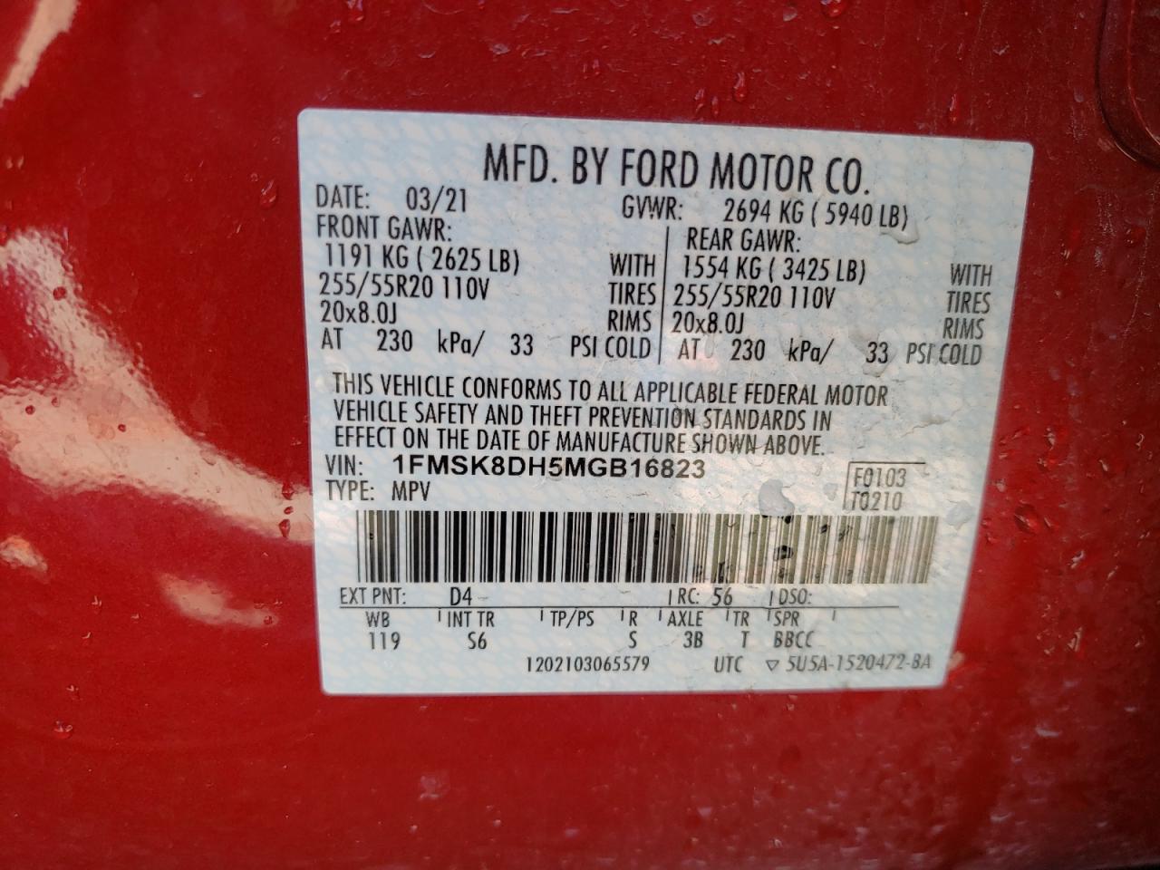 Photo 10 from auction – 2021 FORD EXPLORER X with VIN 1FMSK8DH5MGB16823