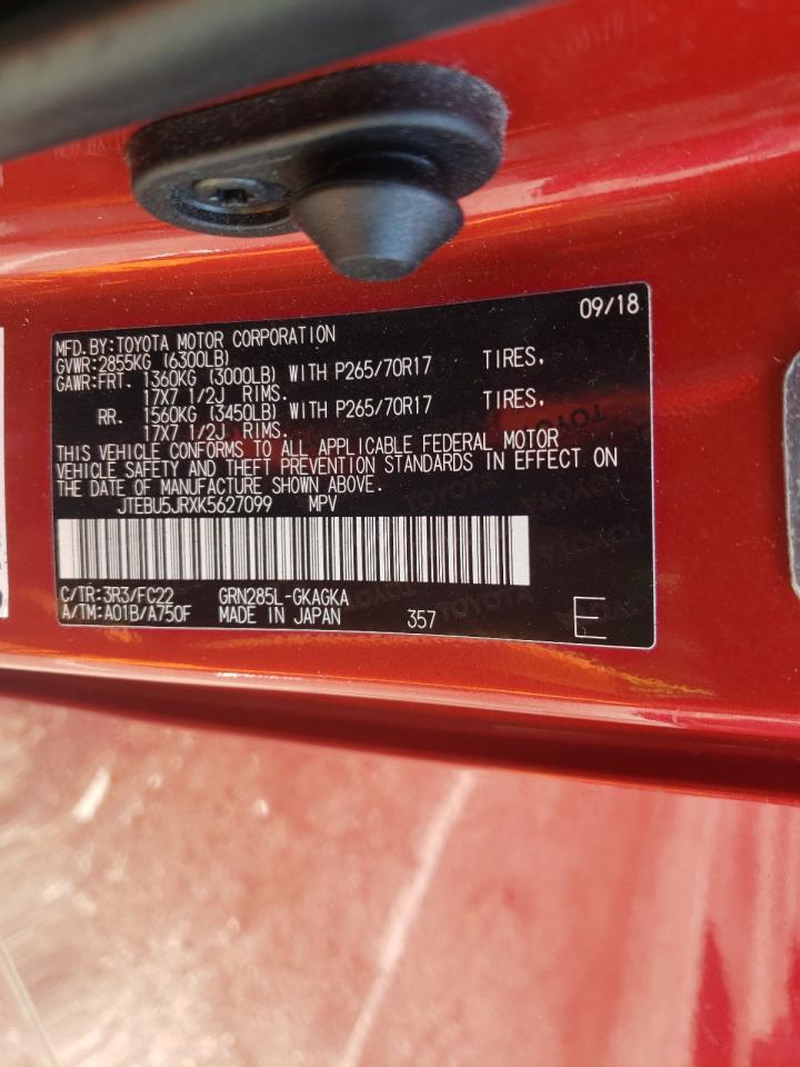 Photo 10 from auction – 2019 TOYOTA 4 RUNNER with VIN JTEBU5JRXK5627099