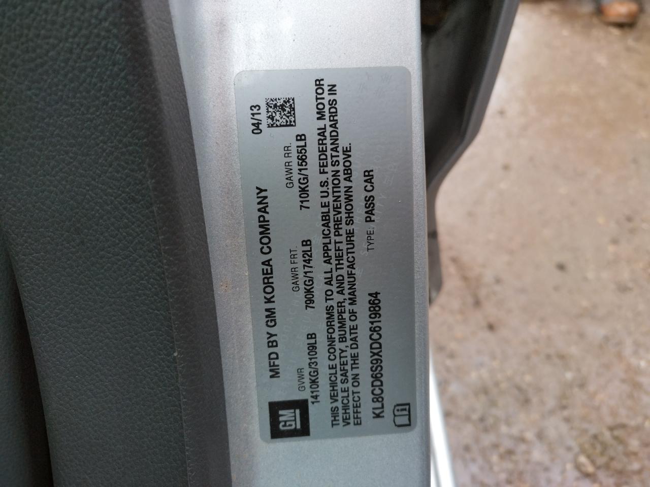 Photo 10 from auction – 2013 CHEVROLET SPARK 1LT with VIN KL8CD6S9XDC619864