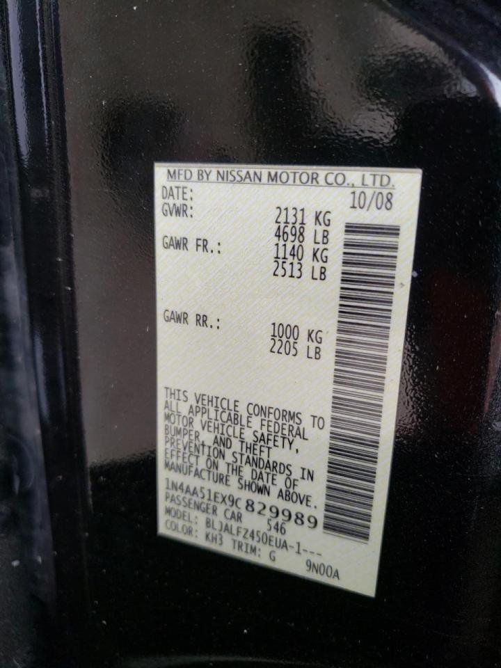 Photo 10 from auction – 2009 NISSAN MAXIMA S with VIN 1N4AA51EX9C829989