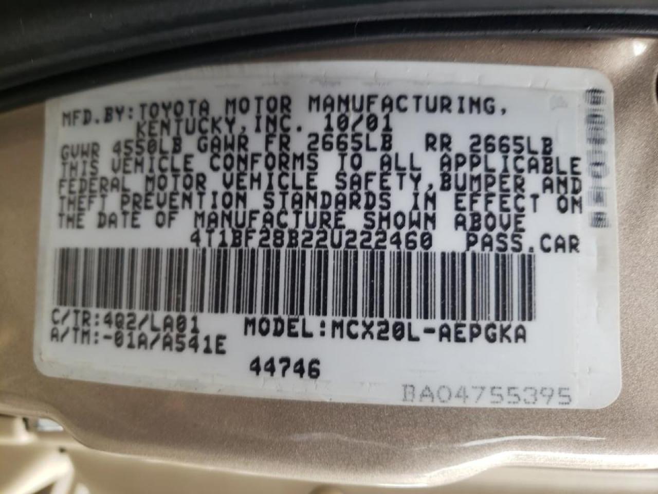 Photo 10 from auction – 2002 TOYOTA AVALON XL with VIN 4T1BF28B22U222460