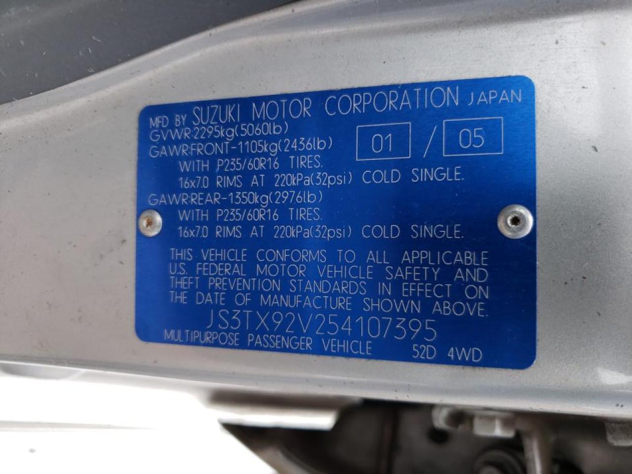 Photo 10 from auction – 2005 SUZUKI XL7 EX with VIN JS3TX92V254107395