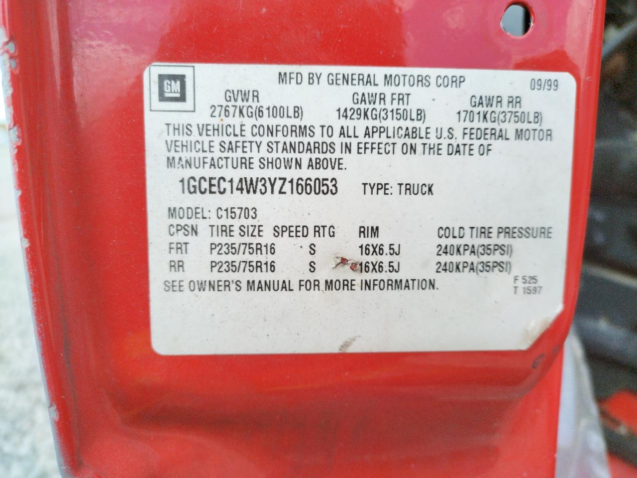 Photo 10 from auction – 2000 CHEVROLET SILVERADO with VIN 1GCEC14W3YZ166053