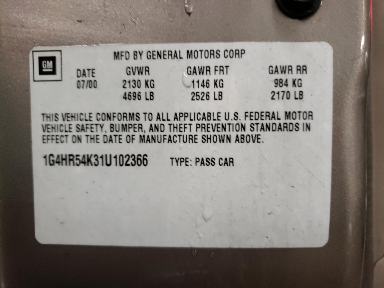 Photo 10 from auction – 2001 BUICK LESABRE LI with VIN 1G4HR54K31U102366