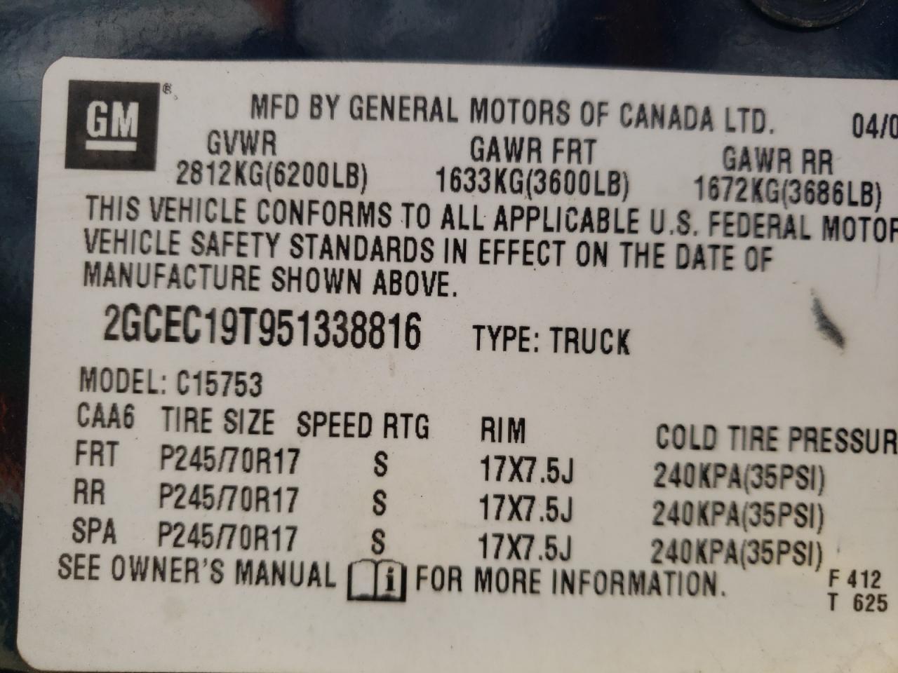 Photo 10 from auction – 2005 CHEVROLET SILVERADO with VIN 2GCEC19T951338816