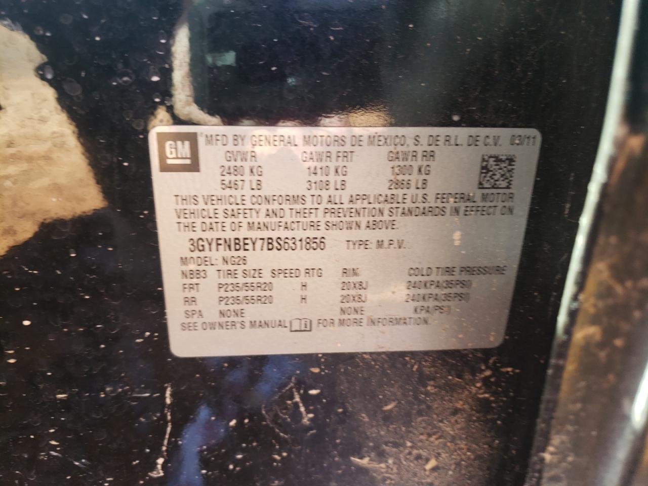 Photo 10 from auction – 2011 CADILLAC SRX PERFOR with VIN 3GYFNBEY7BS631856