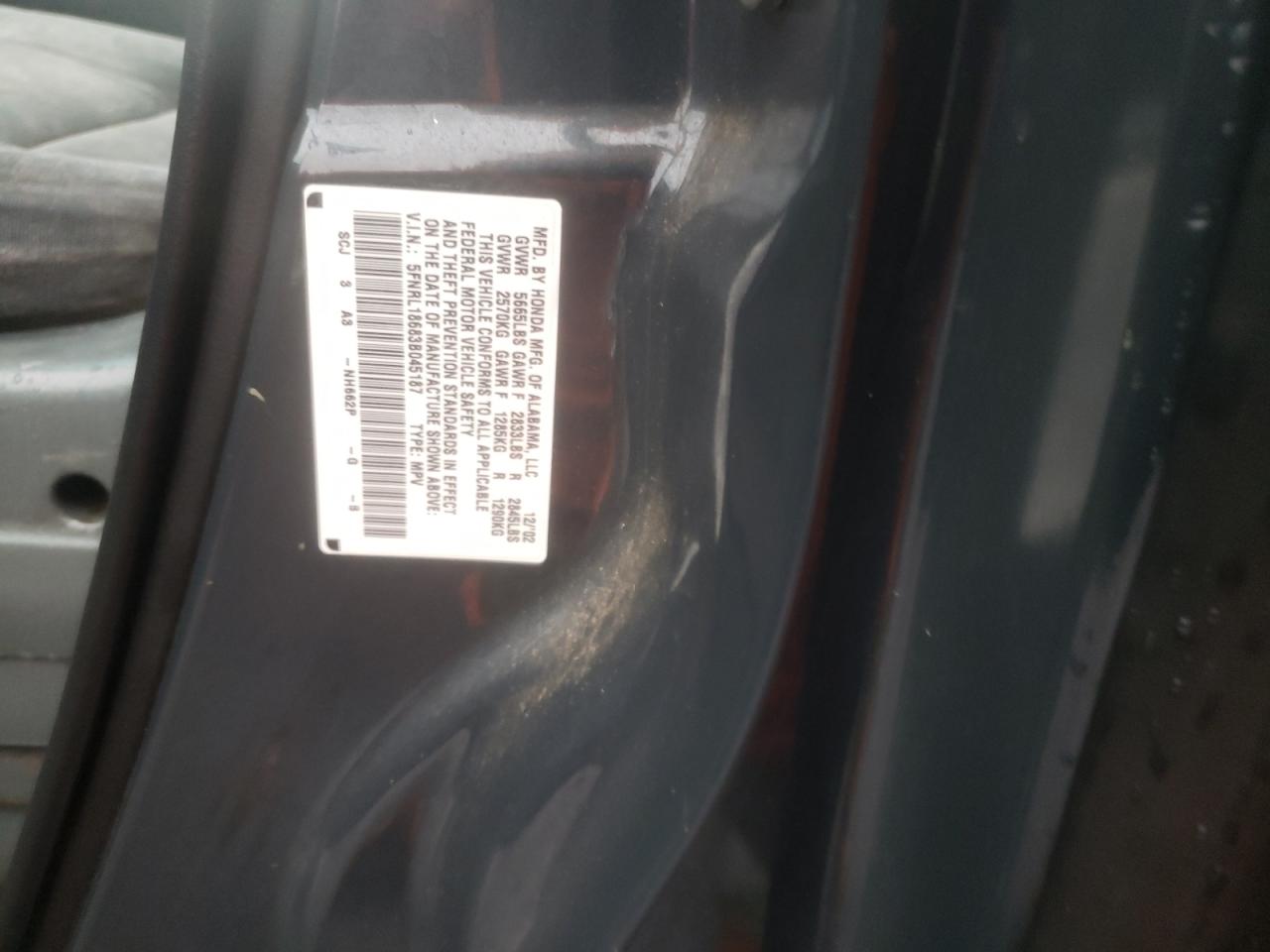 Photo 10 from auction – 2003 HONDA ODYSSEY EX with VIN 5FNRL18683B045187