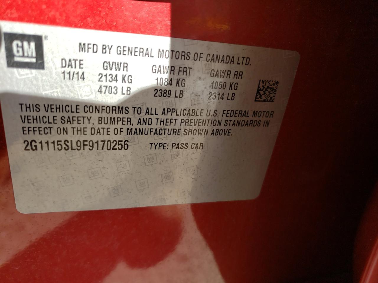 Photo 10 from auction – 2015 CHEVROLET IMPALA LT with VIN 2G1115SL9F9170256