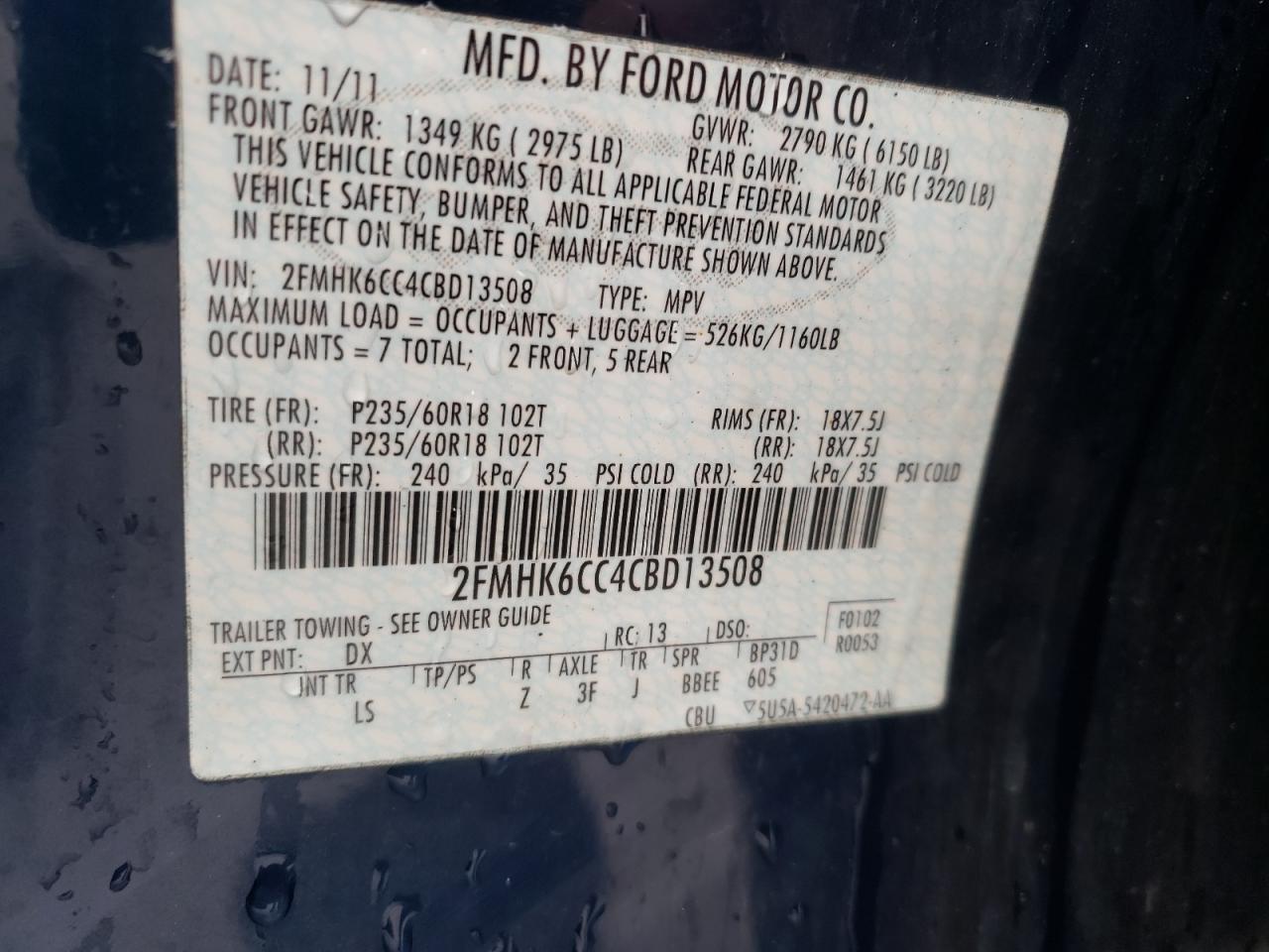 Photo 10 from auction – 2012 FORD FLEX SEL with VIN 2FMHK6CC4CBD13508