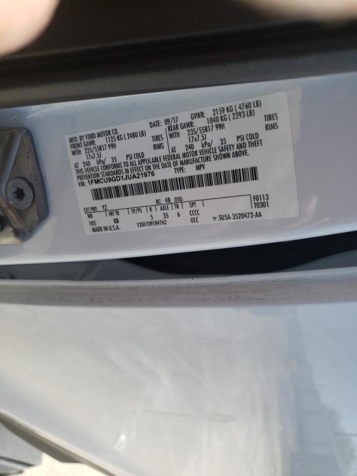 Photo 10 from auction – 2018 FORD ESCAPE SE with VIN 1FMCU9GD1JUA21976